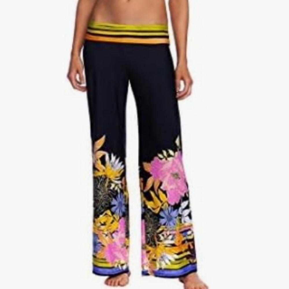 Trina Turk Bal Harbour Tropical Floral pull on Cover up Wide Leg Lounge Pants